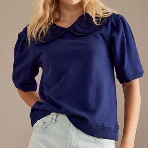 Anthropologie Maeve short-sleeve Embellished collar top